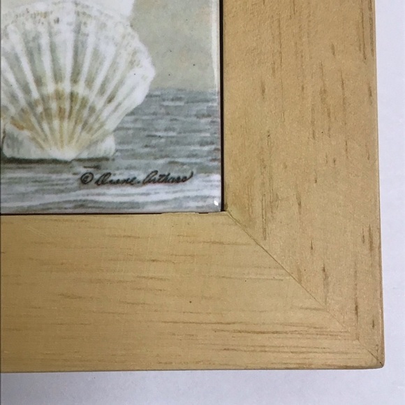 Vintage Diane Arthurs Framed Ceramic Tile Trivet Sandpiper Shells 8x8” Wall Art - Picture 5 of 14
